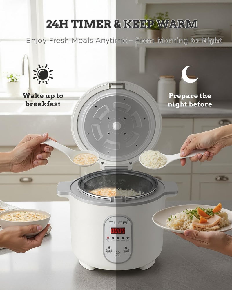 TLOG Low Carb Rice Cooker 2L(8 Cups Cooked), Low Sugar Healthy Rice Maker with 304 Stainless Steel Steamer Basket, 5 Cooking Presets, 24H Timer & Keep Warm Function - Image 5